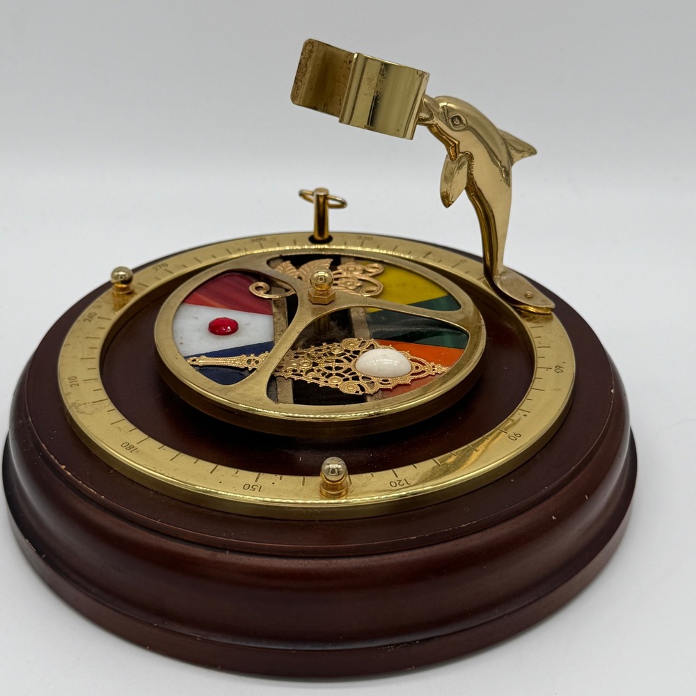 Vintage Lefton Brass Dolphin Kaleidoscope Working Music Box Base Stand ONLY